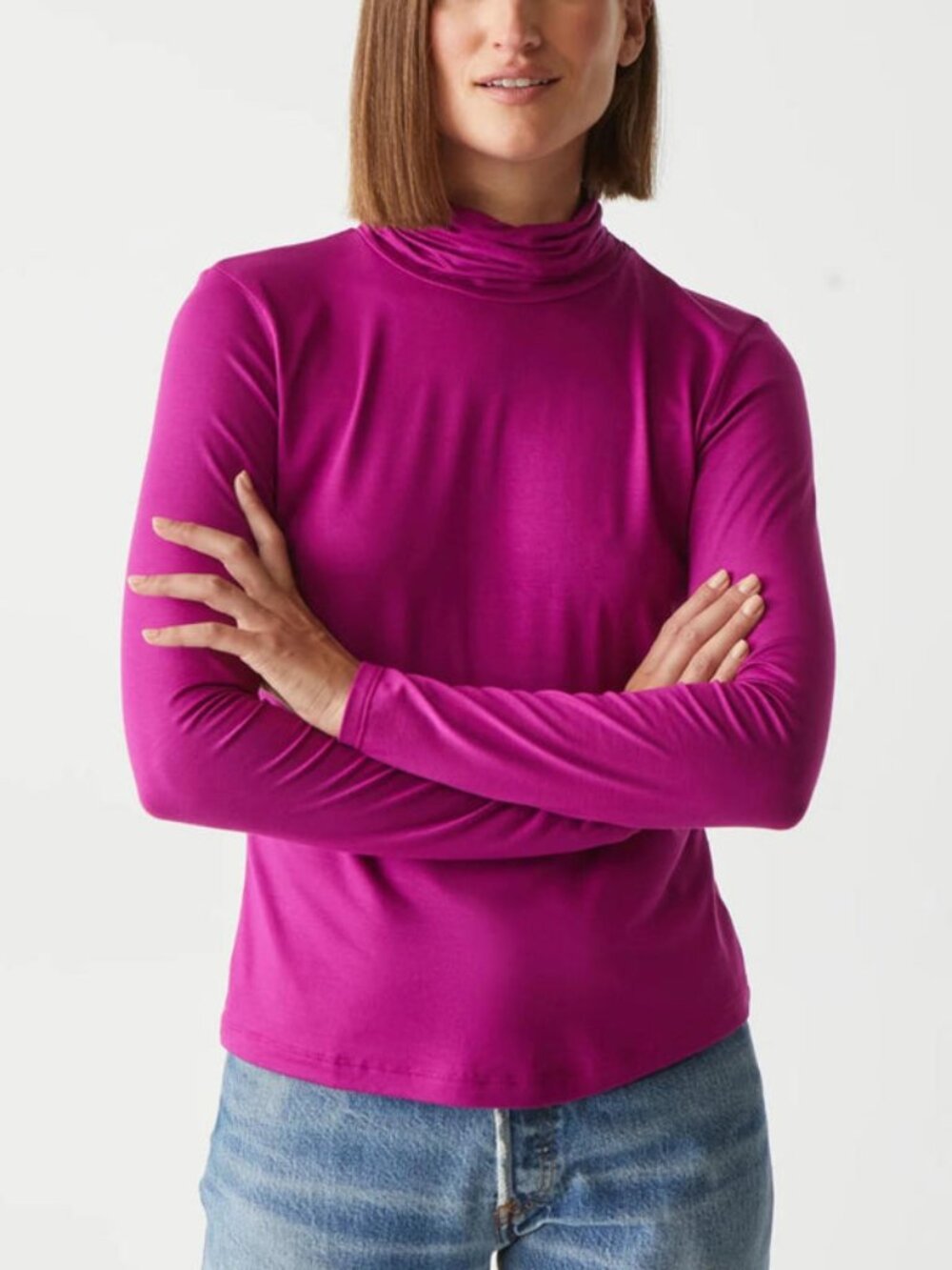 Michael Stars - Clara Long Sleeve Ruched Turtleneck Top - Sz L